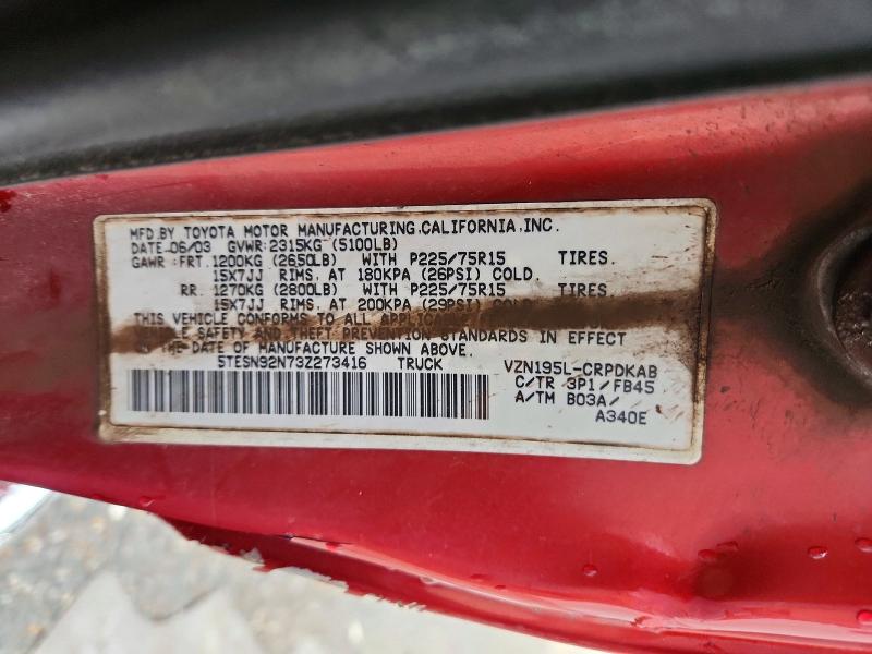 Aukcja sprzedaży 2003 Toyota Tacoma, vin: 5TESN92N73Z273416, numer aukcji: 54788976