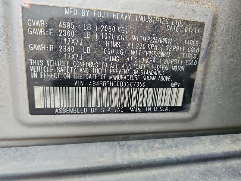 Aukcja sprzedaży 2011 Subaru Outback, vin: 4S4BRBHC0B3387350, numer aukcji: 52575436