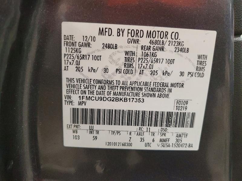 Продажа на аукционе авто 2011 Ford Escape, vin: 1FMCU9DG2BKB17353, номер лота: 53011416