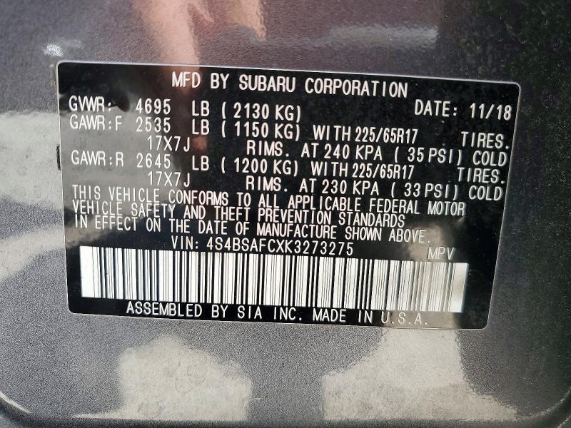 Продажа на аукционе авто 2019 Subaru Outback, vin: 4S4BSAFCXK3273275, номер лота: 52031246