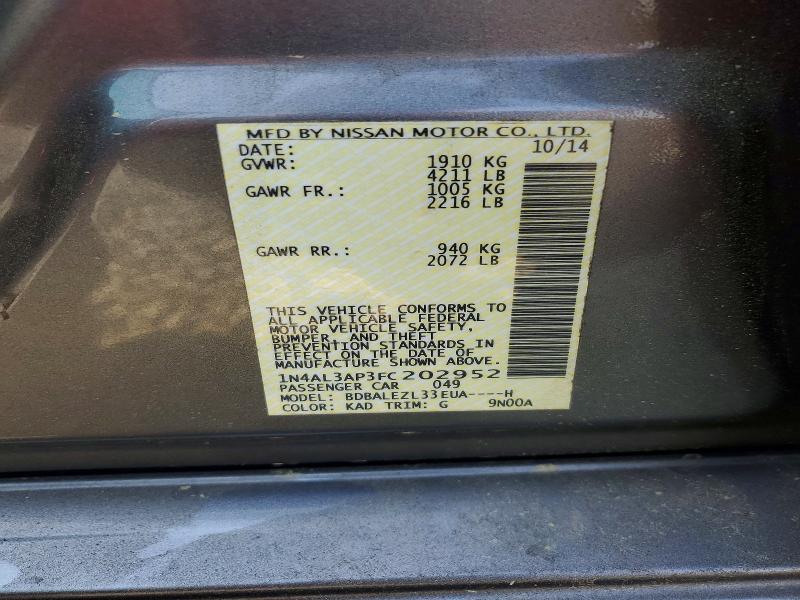 2015 Nissan Altima მანქანა იყიდება აუქციონზე, vin: 1N4AL3AP3FC202952, აუქციონის ნომერი: 54397616