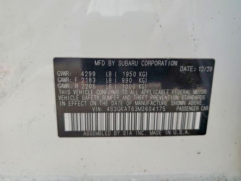 2021 Subaru Impreza მანქანა იყიდება აუქციონზე, vin: 4S3GKAT63M3604175, აუქციონის ნომერი: 52058226
