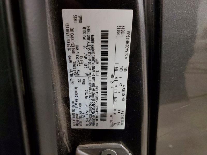 52771806 :رقم المزاد ، 1FMCU9GD0KUB04235 vin ، 2019 Ford Escape مزاد بيع