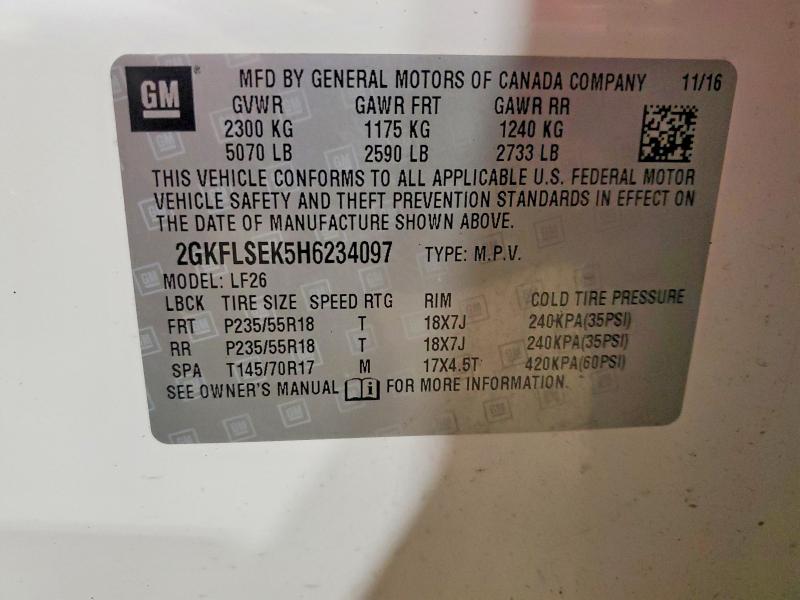 Aukcja sprzedaży 2017 Gmc Terrain, vin: 2GKFLSEK5H6234097, numer aukcji: 52075876