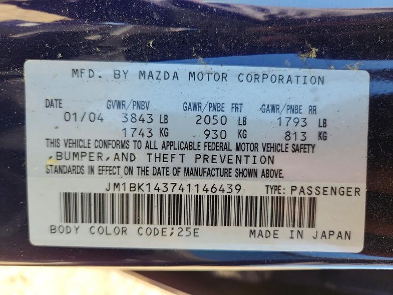 Продаж на аукціоні авто 2004 Mazda 3, vin: JM1BK143741146439, номер лоту: 54133046