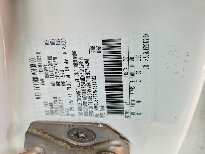 Продаж на аукціоні авто 2022 Ford Transit Connect, vin: NM0LS7T27N1514682, номер лоту: 55082756