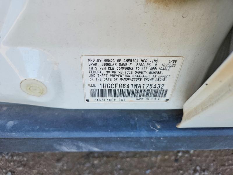 54344396 :رقم المزاد ، 1HGCF8641WA175432 vin ، 1998 Honda Accord مزاد بيع