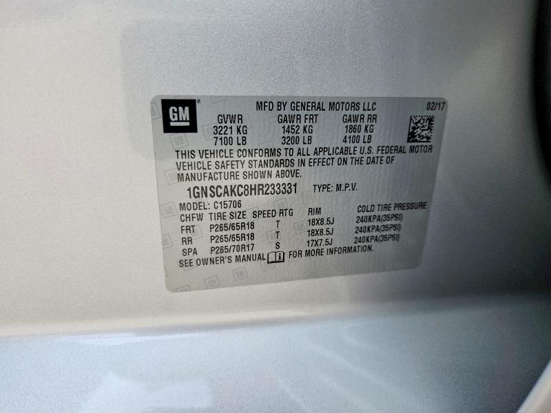 55032456 :رقم المزاد ، 1GNSCAKC8HR233331 vin ، 2017 Chevrolet Tahoe مزاد بيع