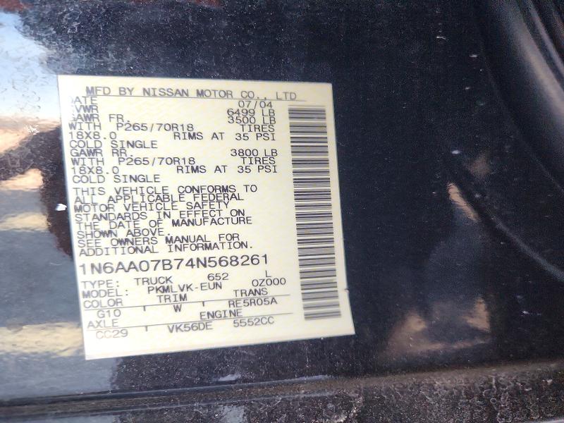 Aukcja sprzedaży 2004 Nissan Titan, vin: 1N6AA07B74N568261, numer aukcji: 53785886