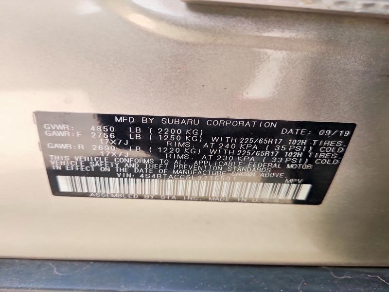 Aukcja sprzedaży 2020 Subaru Outback, vin: 4S4BTACC5L3116501, numer aukcji: 54920166