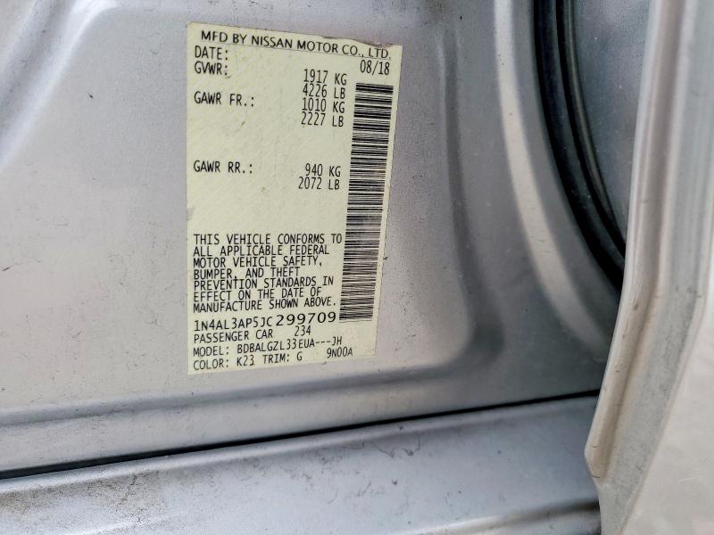 2018 Nissan Altima მანქანა იყიდება აუქციონზე, vin: 1N4AL3AP5JC299709, აუქციონის ნომერი: 52487916