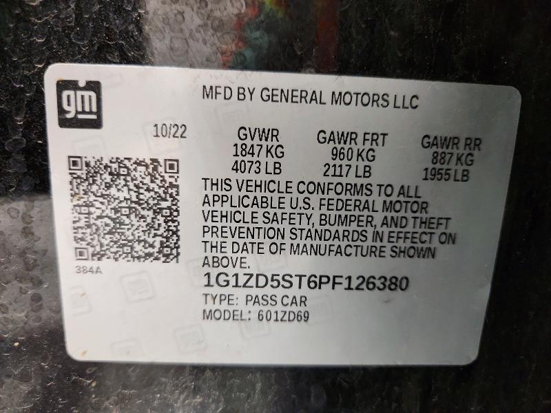 2023 Chevrolet Malibu მანქანა იყიდება აუქციონზე, vin: 1G1ZD5ST6PF126380, აუქციონის ნომერი: 52617486