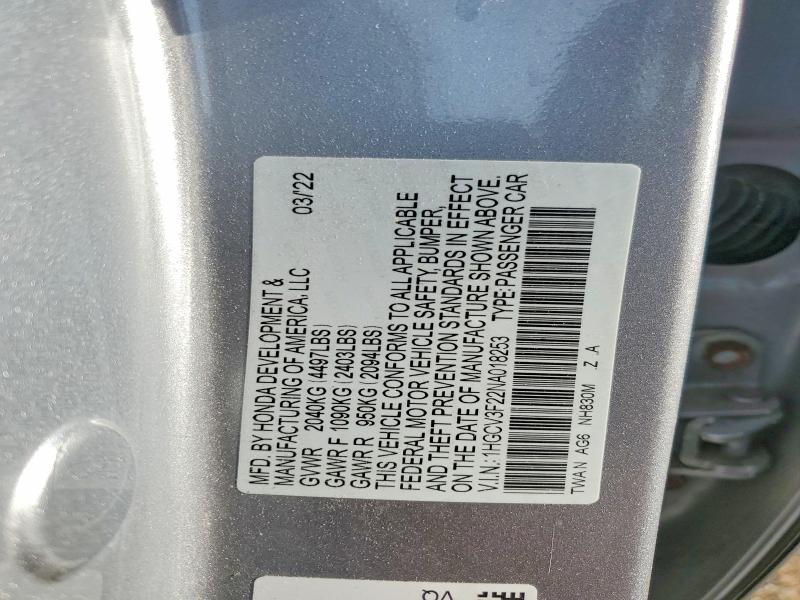 53765456 :رقم المزاد ، 1HGCV3F22NA018253 vin ، 2022 Honda Accord مزاد بيع