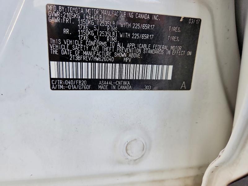 54700856 :رقم المزاد ، 2T3BFREV7HW626040 vin ، 2017 Toyota Rav4 مزاد بيع