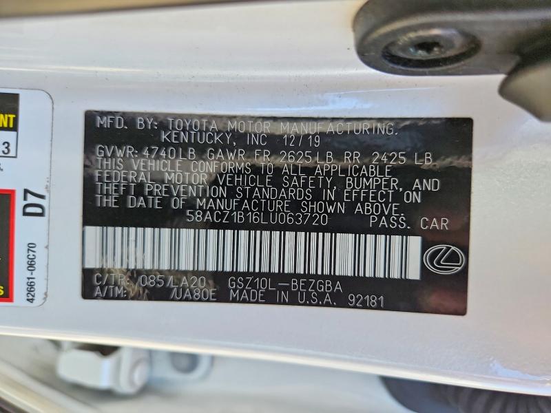 54009576 :رقم المزاد ، 58ACZ1B16LU063720 vin ، 2020 Lexus Es 350 مزاد بيع