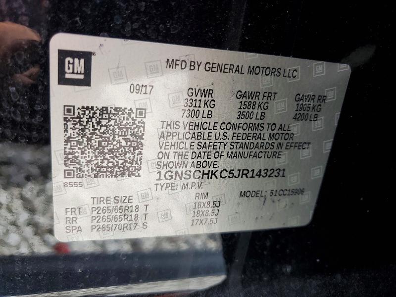 Продаж на аукціоні авто 2018 Chevrolet Suburban, vin: 1GNSCHKC5JR143231, номер лоту: 55053616