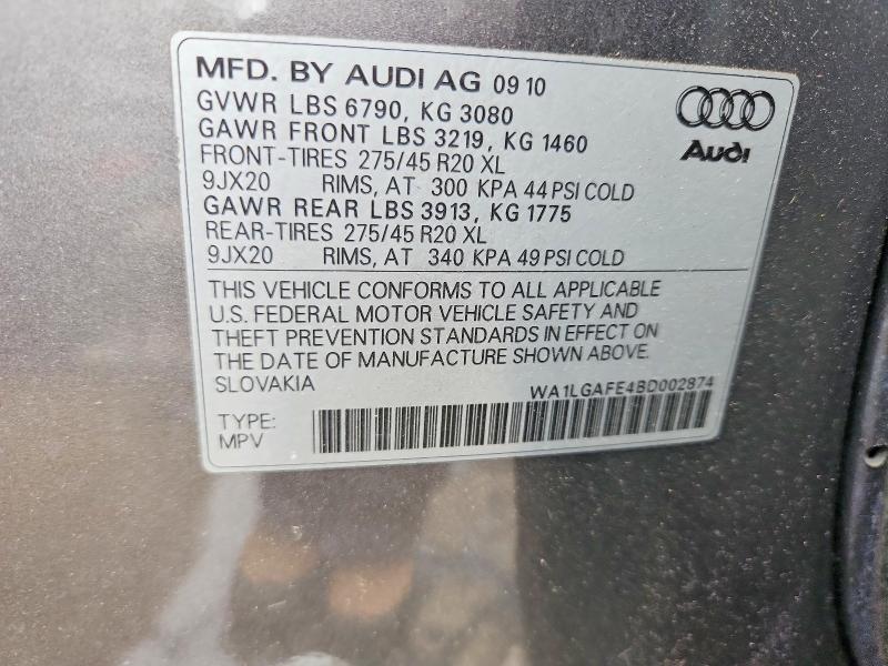 2011 Audi Q7 მანქანა იყიდება აუქციონზე, vin: WA1LGAFE4BD002874, აუქციონის ნომერი: 54941726