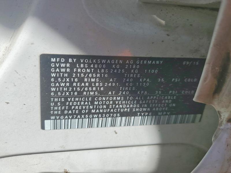 Aukcja sprzedaży 2016 Volkswagen Tiguan, vin: WVGAV7AX5GW530705, numer aukcji: 53003986