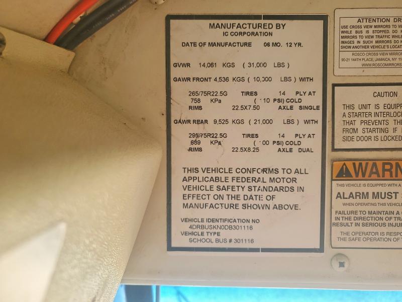 Aukcja sprzedaży 2013 Ic Corporation School Bus, vin: 4DRBUSKN0DB301116, numer aukcji: 52365726