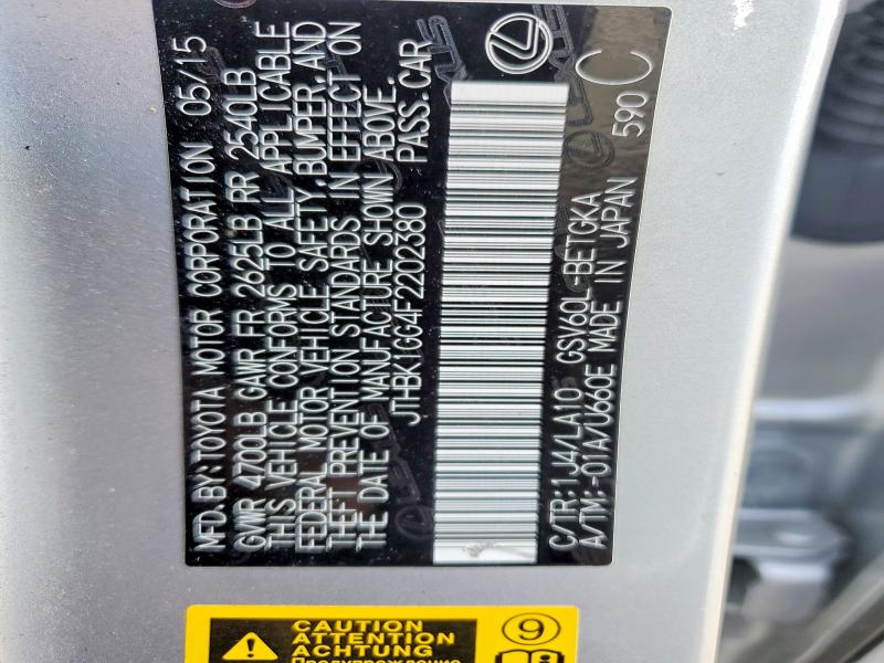 2015 Lexus Es მანქანა იყიდება აუქციონზე, vin: JTHBK1GG4F2202380, აუქციონის ნომერი: 52394486