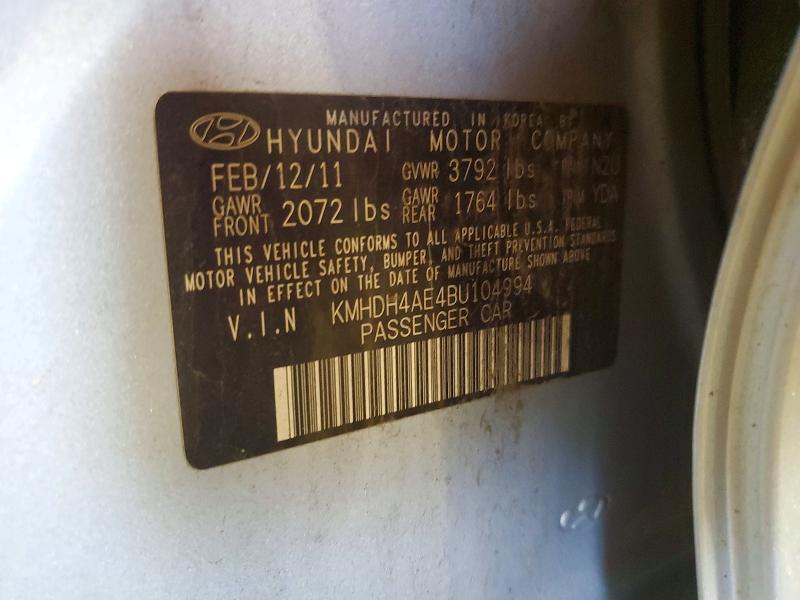 2011 Hyundai Elantra მანქანა იყიდება აუქციონზე, vin: KMHDH4AE4BU104994, აუქციონის ნომერი: 54705066
