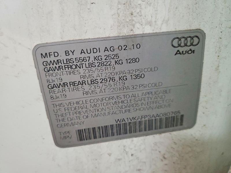 Aukcja sprzedaży 2010 Audi Q5, vin: WA1VKAFP3AA080765, numer aukcji: 54816006