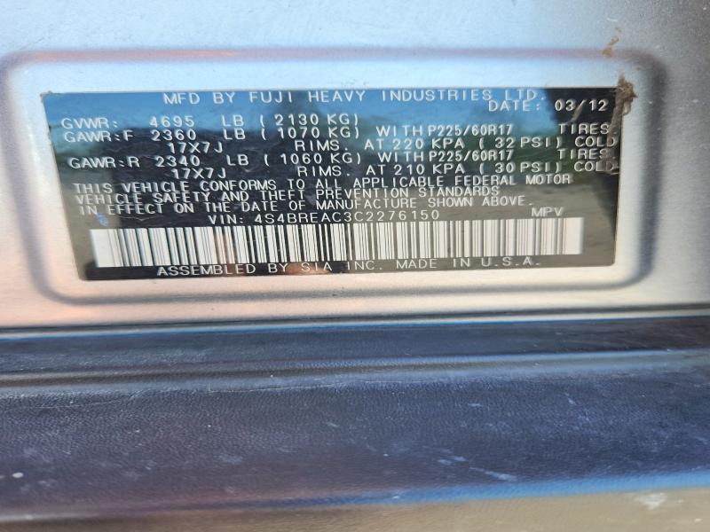 53367976 :رقم المزاد ، 4S4BREAC3C2276150 vin ، 2012 Subaru Outback مزاد بيع