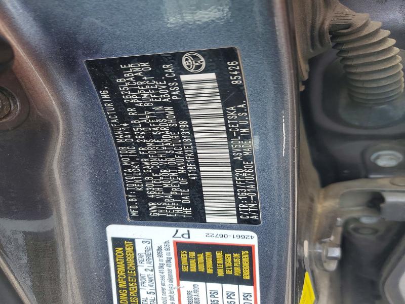 2014 Toyota Camry მანქანა იყიდება აუქციონზე, vin: 4T1BF1FKXEU813198, აუქციონის ნომერი: 53901406