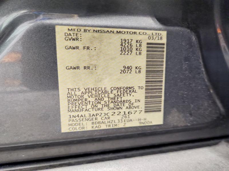 2018 Nissan Altima მანქანა იყიდება აუქციონზე, vin: 1N4AL3AP2JC221677, აუქციონის ნომერი: 53792686