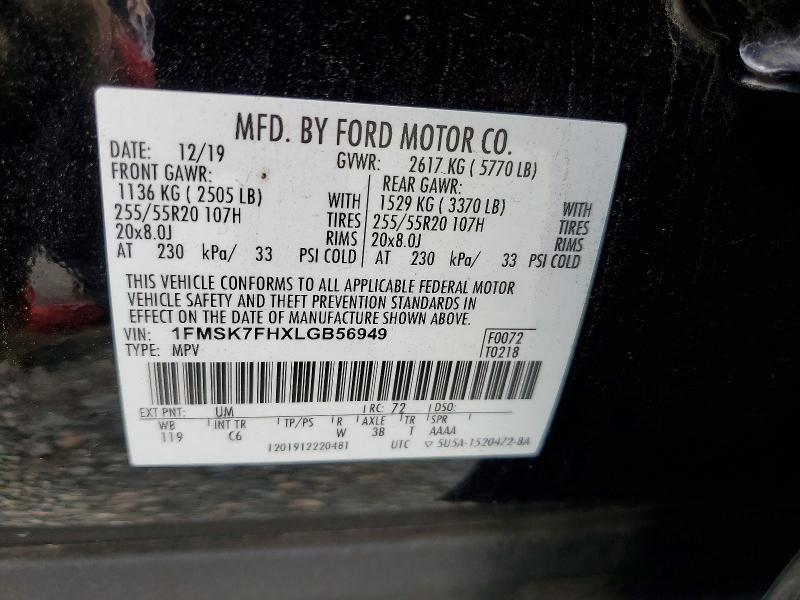 52555796 :رقم المزاد ، 1FMSK7FHXLGB56949 vin ، 2020 Ford Explorer مزاد بيع