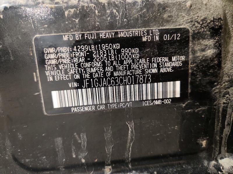 53808156 :رقم المزاد ، JF1GJAC63CH017873 vin ، 2012 Subaru Impreza مزاد بيع