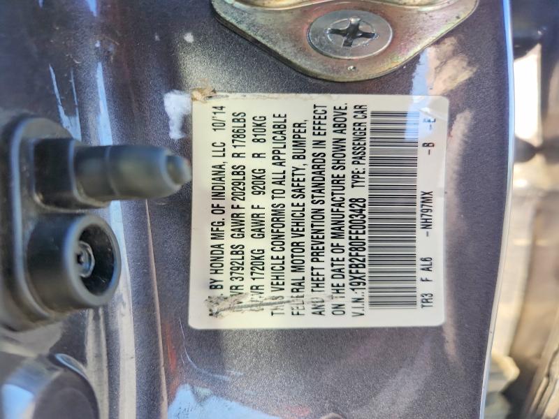 2015 Honda Civic მანქანა იყიდება აუქციონზე, vin: 19XFB2F80FE003428, აუქციონის ნომერი: 53125256