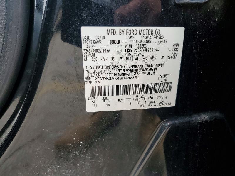 Продаж на аукціоні авто 2011 Ford Edge, vin: 2FMDK3AK4BBA18351, номер лоту: 53869686