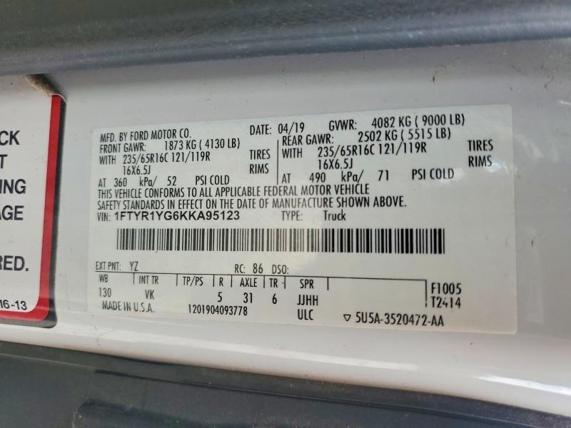 Продаж на аукціоні авто 2019 Ford Transit, vin: 1FTYR1YG6KKA95123, номер лоту: 54811776