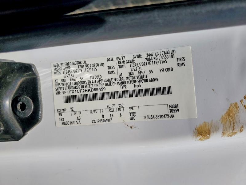 2017 Ford F150 მანქანა იყიდება აუქციონზე, vin: 1FTFX1CF2HKD89459, აუქციონის ნომერი: 52780346