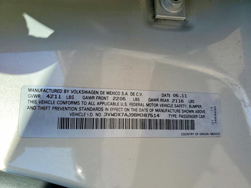53035256 :رقم المزاد ، 3VWDX7AJ9BM387514 vin ، 2011 Volkswagen Jetta مزاد بيع