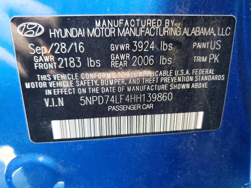 Aukcja sprzedaży 2017 Hyundai Elantra, vin: 5NPD74LF4HH139860, numer aukcji: 53903436