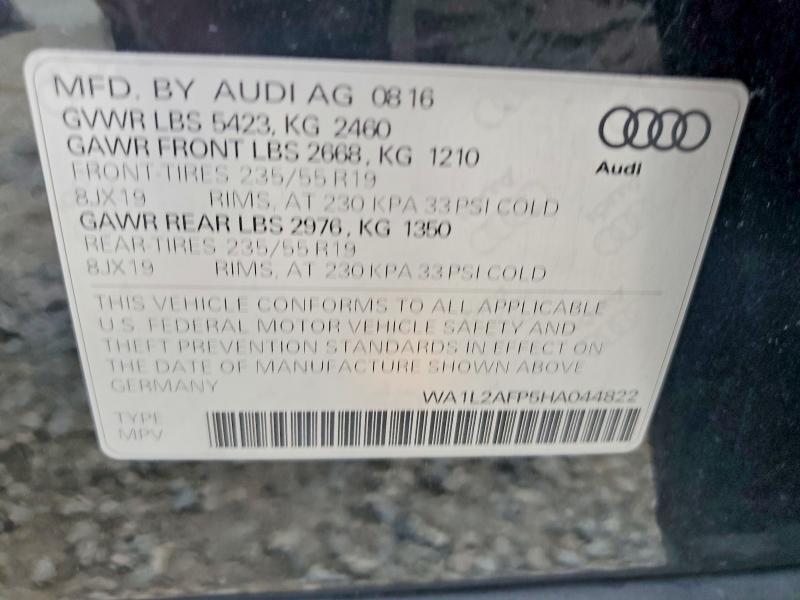 2017 Audi Q5 მანქანა იყიდება აუქციონზე, vin: WA1L2AFP5HA044822, აუქციონის ნომერი: 53475066