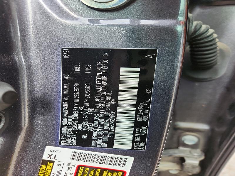 2021 Toyota Highlander მანქანა იყიდება აუქციონზე, vin: 5TDFZRAH7MS070736, აუქციონის ნომერი: 53362676