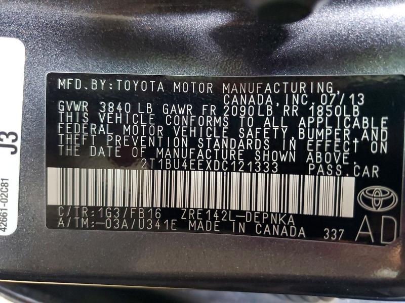 Продажа на аукционе авто 2013 Toyota Corolla, vin: 2T1BU4EEXDC121333, номер лота: 52932336