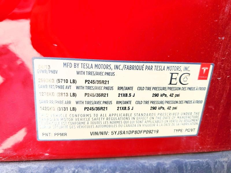 Aukcja sprzedaży 2013 Tesla Model S, vin: 5YJSA1DP8DFP09219, numer aukcji: 50295506