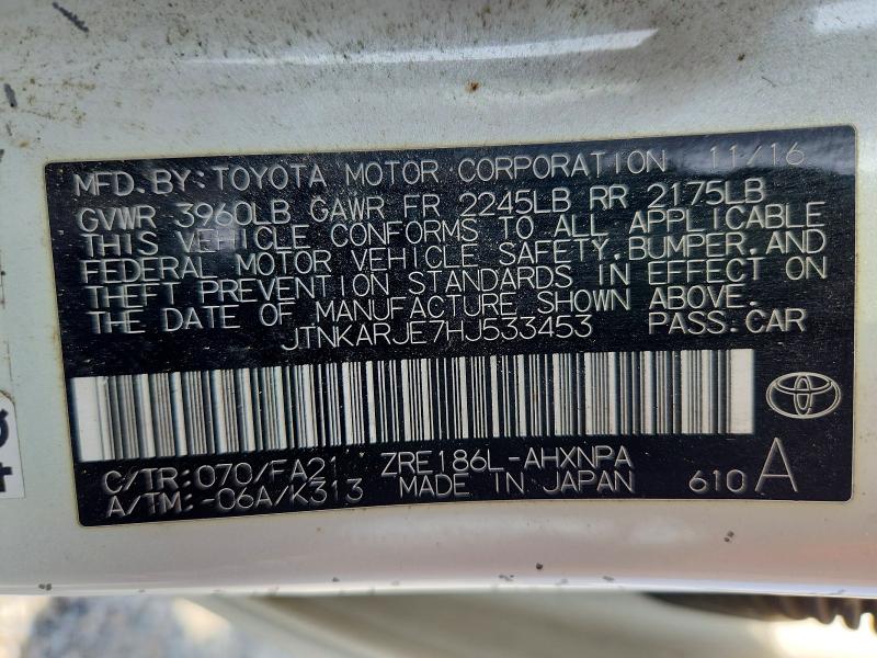 Aukcja sprzedaży 2017 Toyota Corolla Im, vin: JTNKARJE7HJ533453, numer aukcji: 52071526