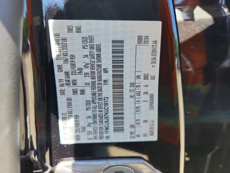 Продажа на аукционе авто 2019 Ford Escape, vin: 1FMCU9J97KUC18172, номер лота: 54105126