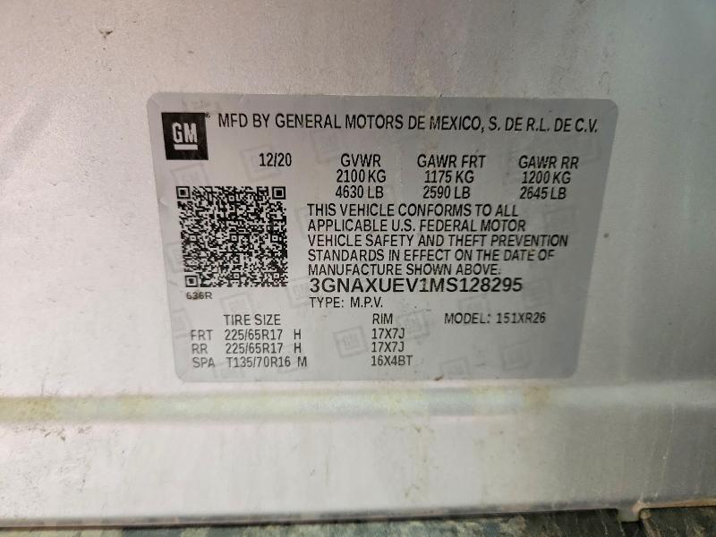 Aukcja sprzedaży 2021 Chevrolet Equinox, vin: 3GNAXUEV1MS128295, numer aukcji: 54155816