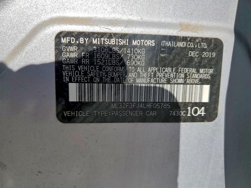 Продаж на аукціоні авто 2020 Mitsubishi Mirage, vin: ML32F3FJ4LHF05785, номер лоту: 53846616