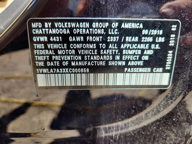 41629696 :رقم المزاد ، 1VWLA7A3XKC000856 vin ، 2019 Volkswagen Passat مزاد بيع