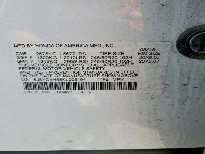 Aukcja sprzedaży 2019 Acura Mdx, vin: 5J8YD4H55KL005194, numer aukcji: 52682086