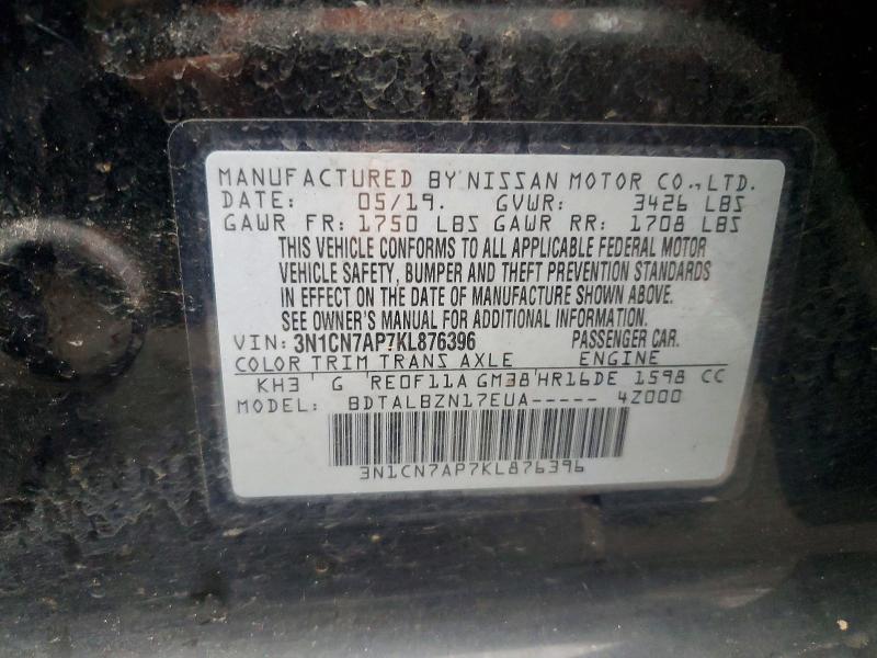 Продаж на аукціоні авто 2019 Nissan Versa, vin: 3N1CN7AP7KL876396, номер лоту: 51974866