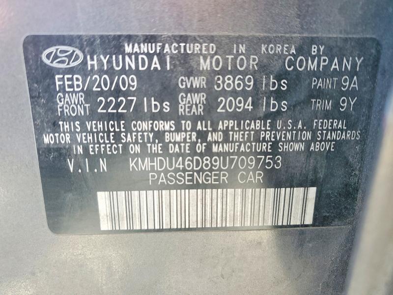 2009 Hyundai Elantra მანქანა იყიდება აუქციონზე, vin: KMHDU46D89U709753, აუქციონის ნომერი: 54115206