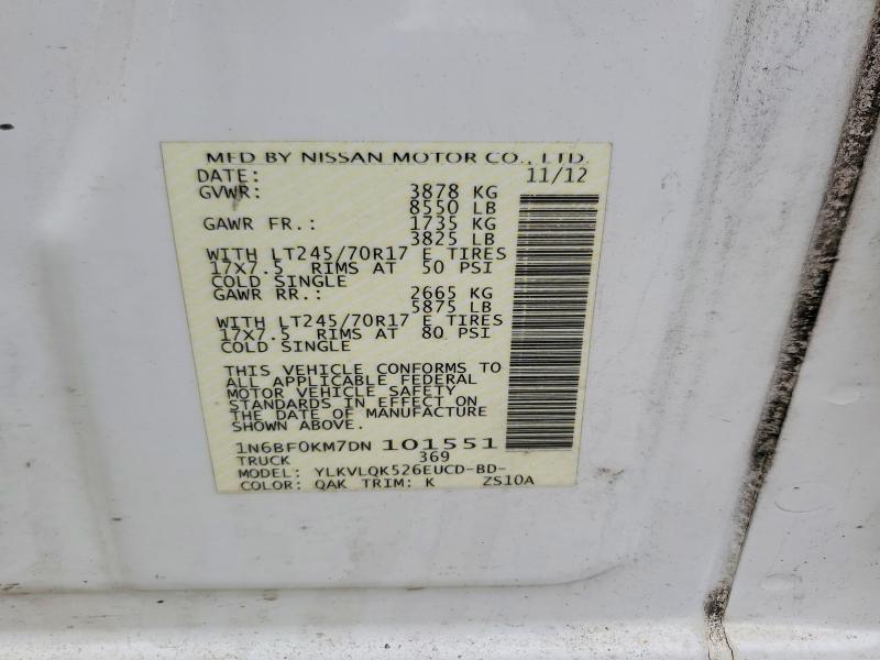 2013 Nissan Nv 1500 მანქანა იყიდება აუქციონზე, vin: 1N6BF0KM7DN101551, აუქციონის ნომერი: 55098686
